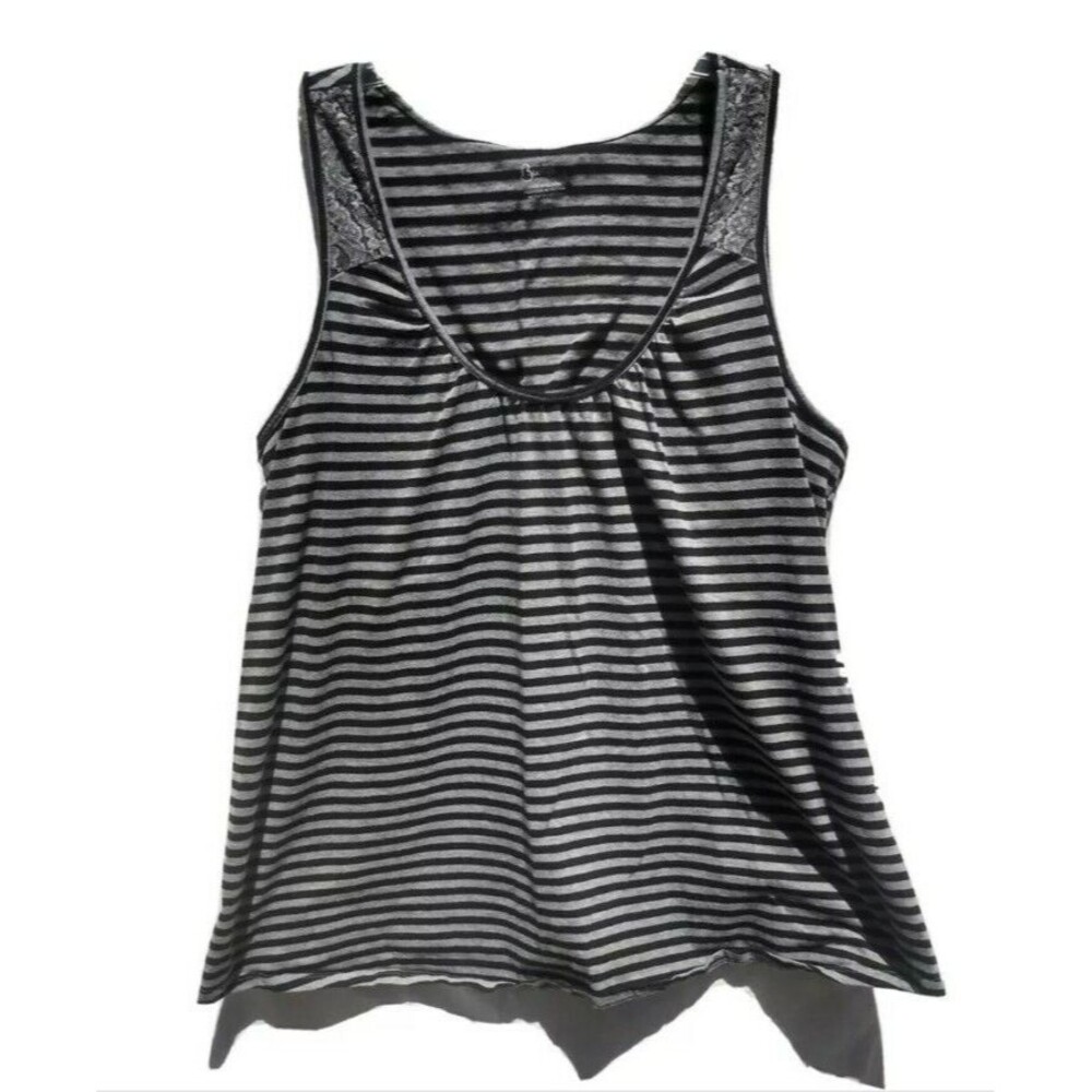 Bump In The Night Maternity Shirt Size L Large Black Striped Lace Trim Tank